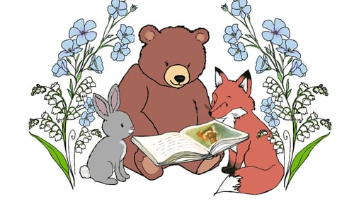 Illustration på djur som läser en bok