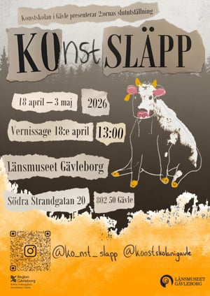 En affisch med en bild av en ko p&aring;.